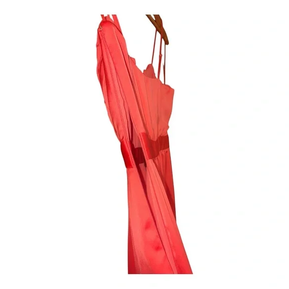 Ramy Brook Plunge Neck Satin Maxi Gown Ruched Sleeveless Coral Red Size 2 NWT - Picture 7 of 10